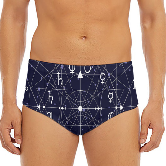 Geometric Moon Phase Print Men's Triangle Swim Briefs