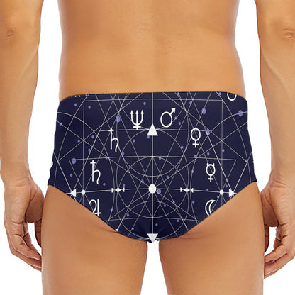 Geometric Moon Phase Print Men's Triangle Swim Briefs