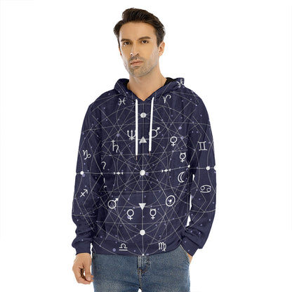 Geometric Moon Phase Print Men's Velvet Pullover Hoodie