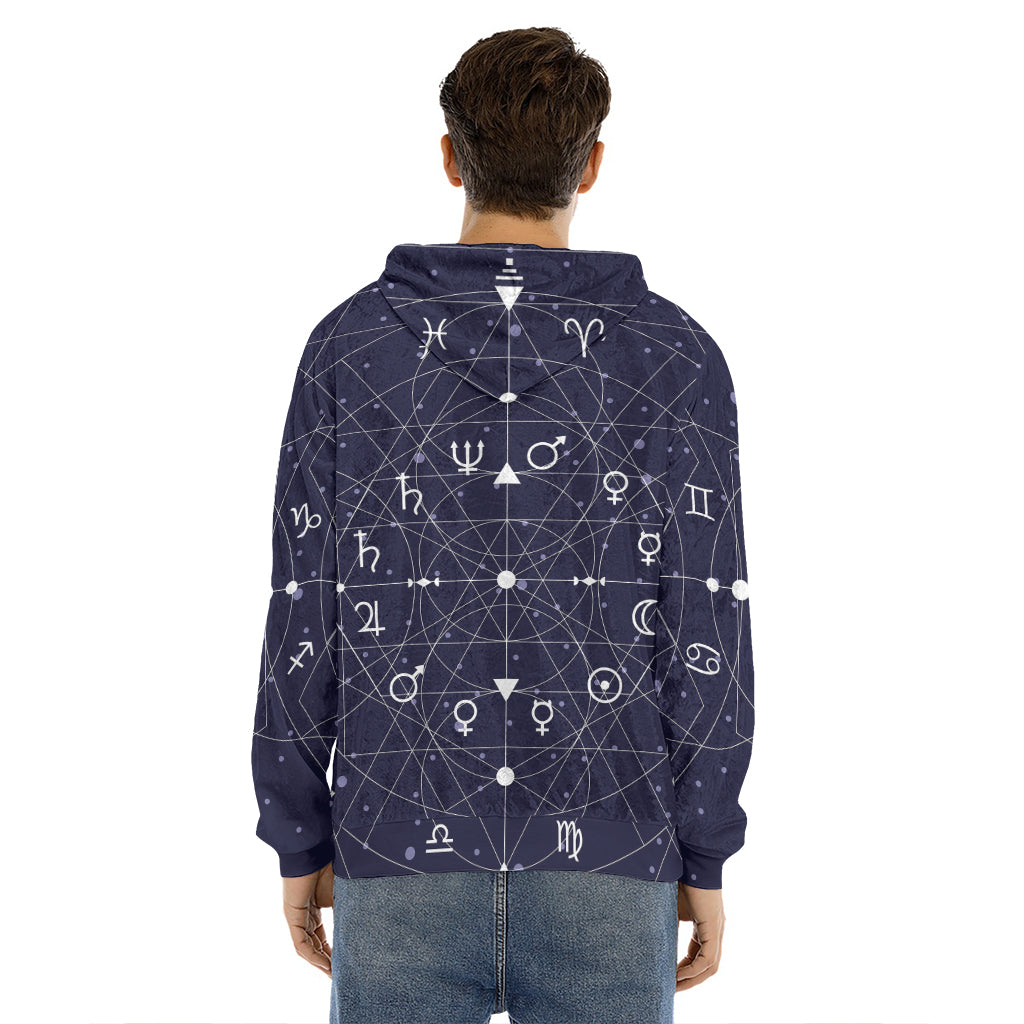 Geometric Moon Phase Print Men's Velvet Pullover Hoodie