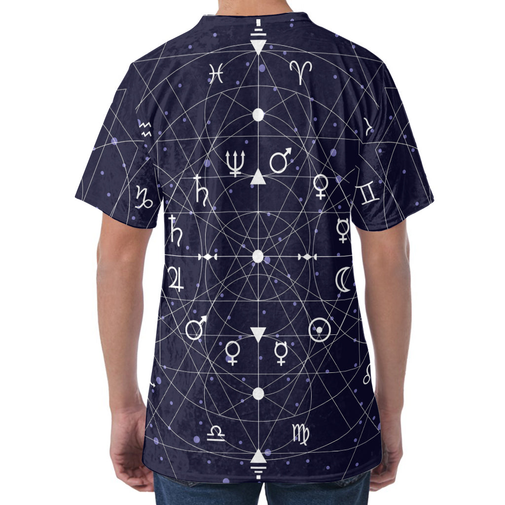 Geometric Moon Phase Print Men's Velvet T-Shirt