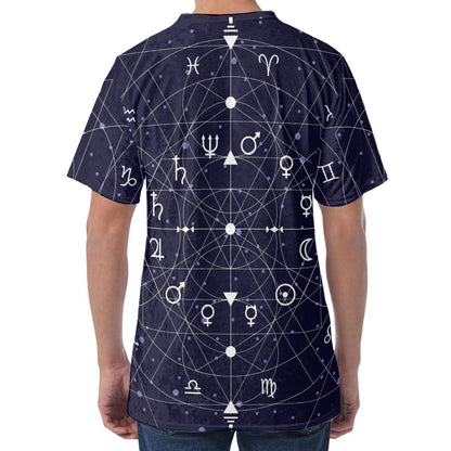 Geometric Moon Phase Print Men's Velvet T-Shirt