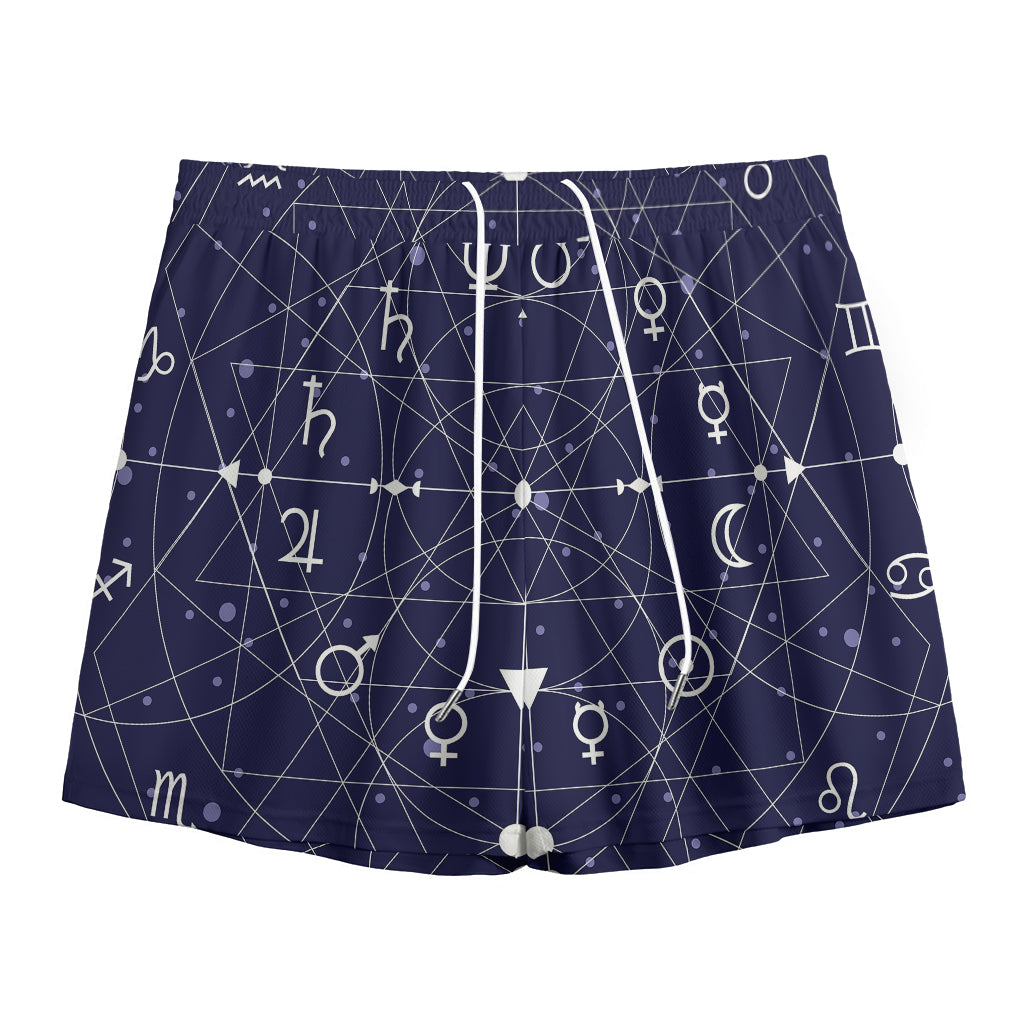 Geometric Moon Phase Print Mesh Shorts