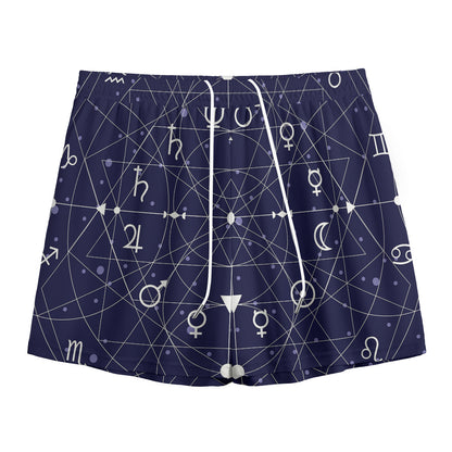 Geometric Moon Phase Print Mesh Shorts