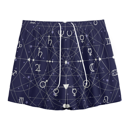 Geometric Moon Phase Print Mesh Shorts