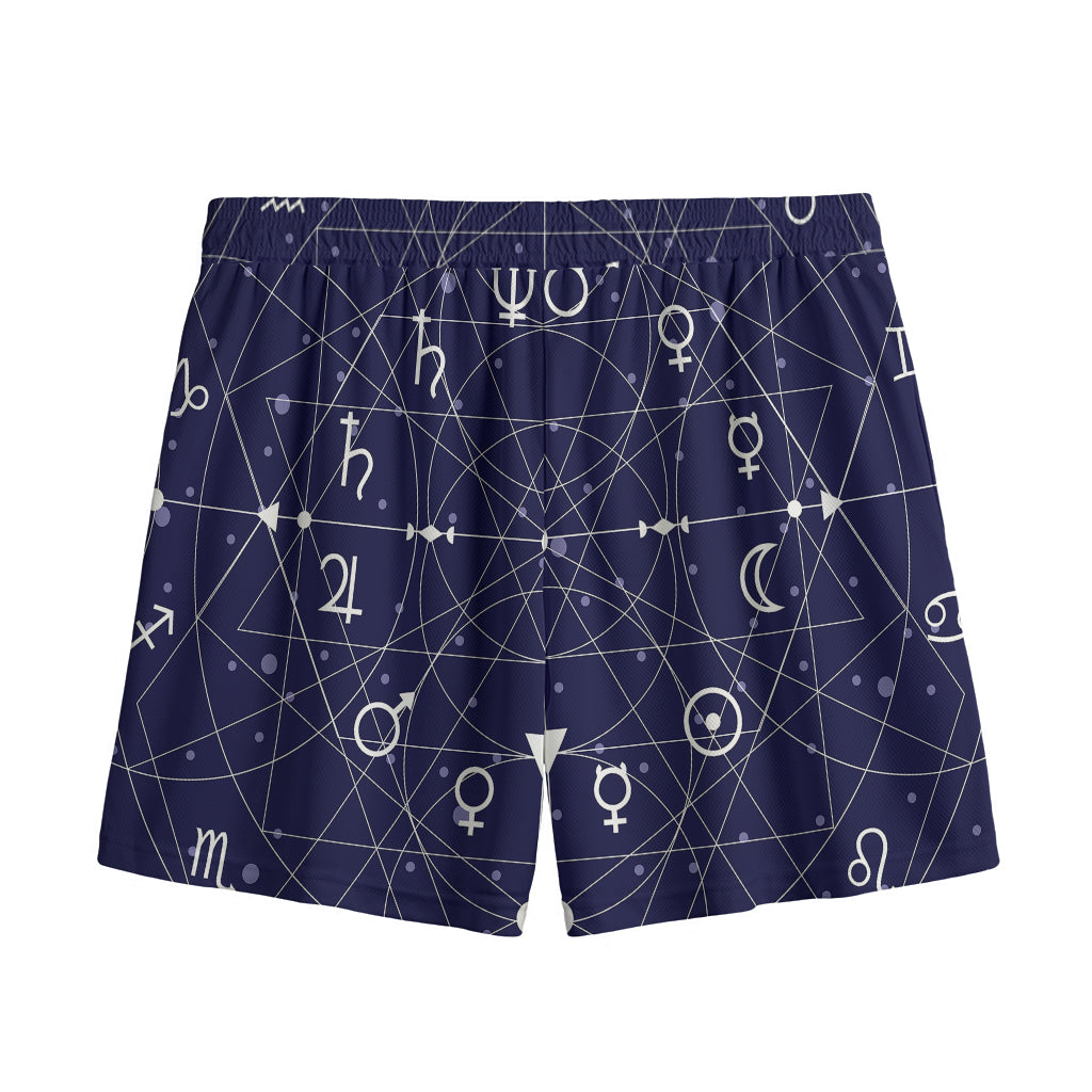 Geometric Moon Phase Print Mesh Shorts