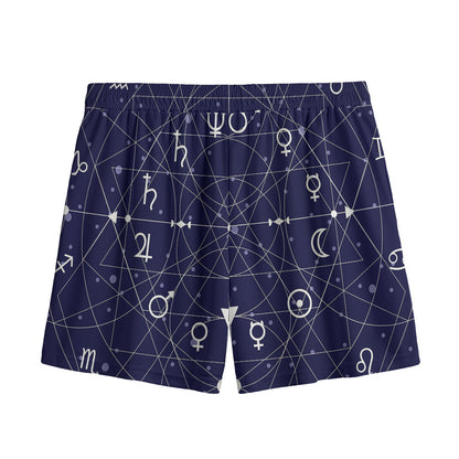 Geometric Moon Phase Print Mesh Shorts