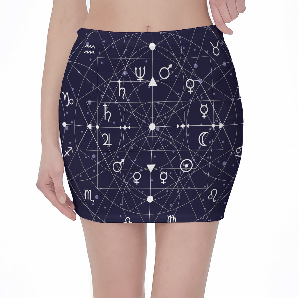 Geometric Moon Phase Print Pencil Mini Skirt