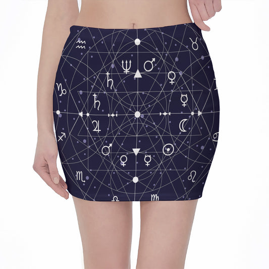 Geometric Moon Phase Print Pencil Mini Skirt