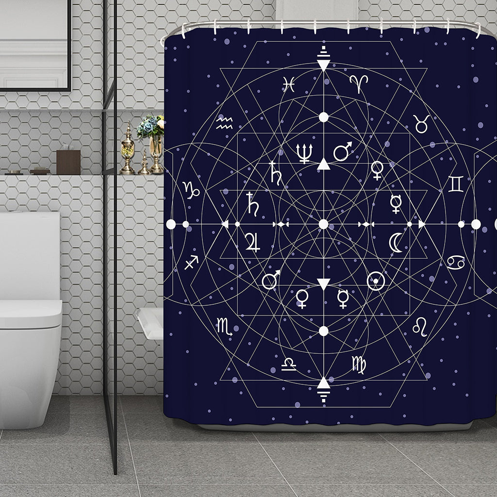 Geometric Moon Phase Print Polyester Shower Curtain