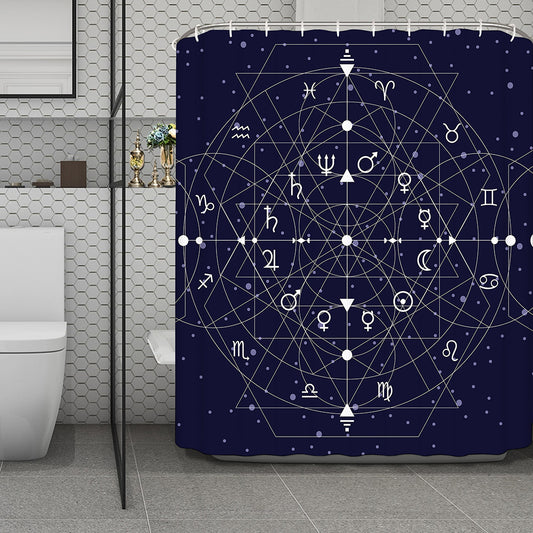 Geometric Moon Phase Print Polyester Shower Curtain