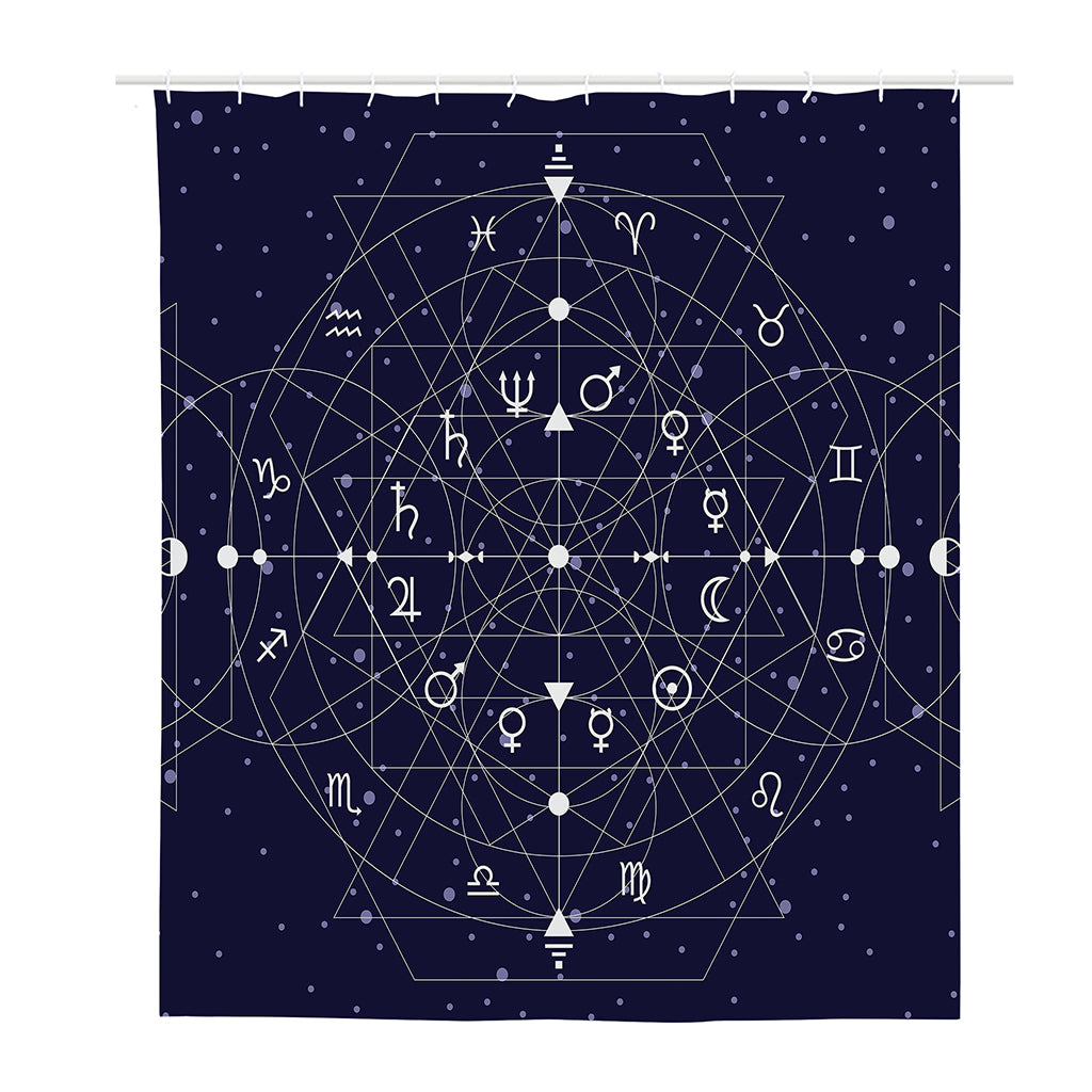 Geometric Moon Phase Print Polyester Shower Curtain