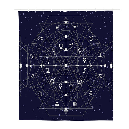 Geometric Moon Phase Print Polyester Shower Curtain