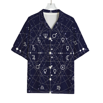Geometric Moon Phase Print Rayon Hawaiian Shirt
