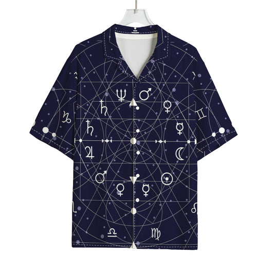 Geometric Moon Phase Print Rayon Hawaiian Shirt