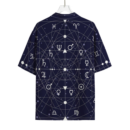 Geometric Moon Phase Print Rayon Hawaiian Shirt