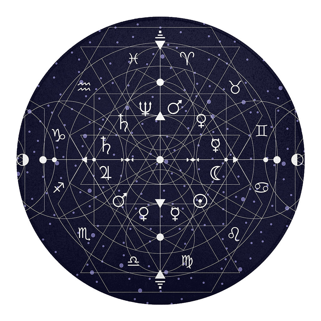 Geometric Moon Phase Print Round Blanket