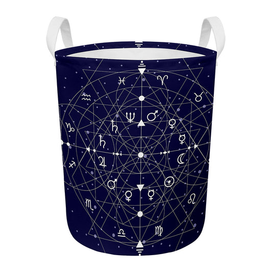 Geometric Moon Phase Print Round Laundry Basket