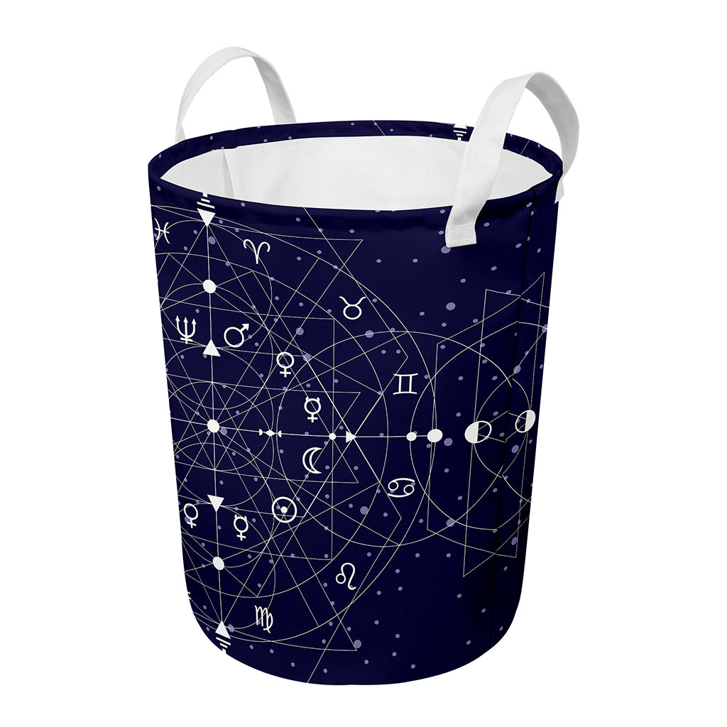 Geometric Moon Phase Print Round Laundry Basket