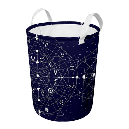Geometric Moon Phase Print Round Laundry Basket