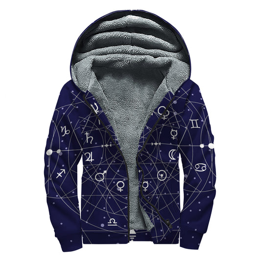 Geometric Moon Phase Print Sherpa Lined Zip Up Hoodie