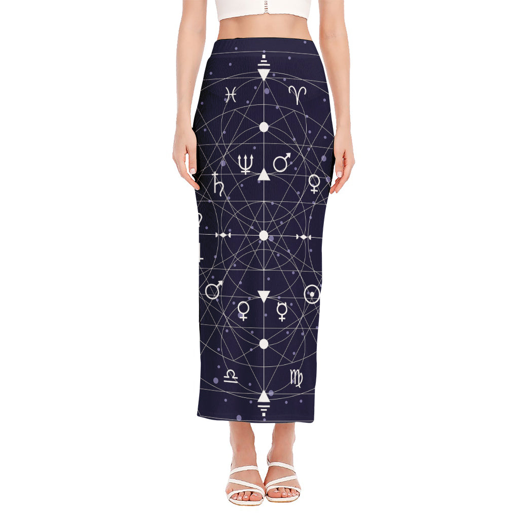 Geometric Moon Phase Print Side Slit Maxi Skirt