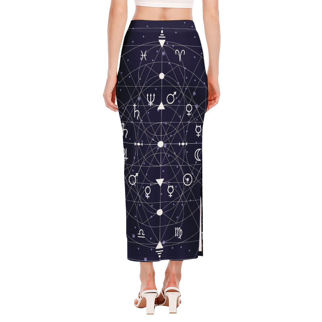 Geometric Moon Phase Print Side Slit Maxi Skirt