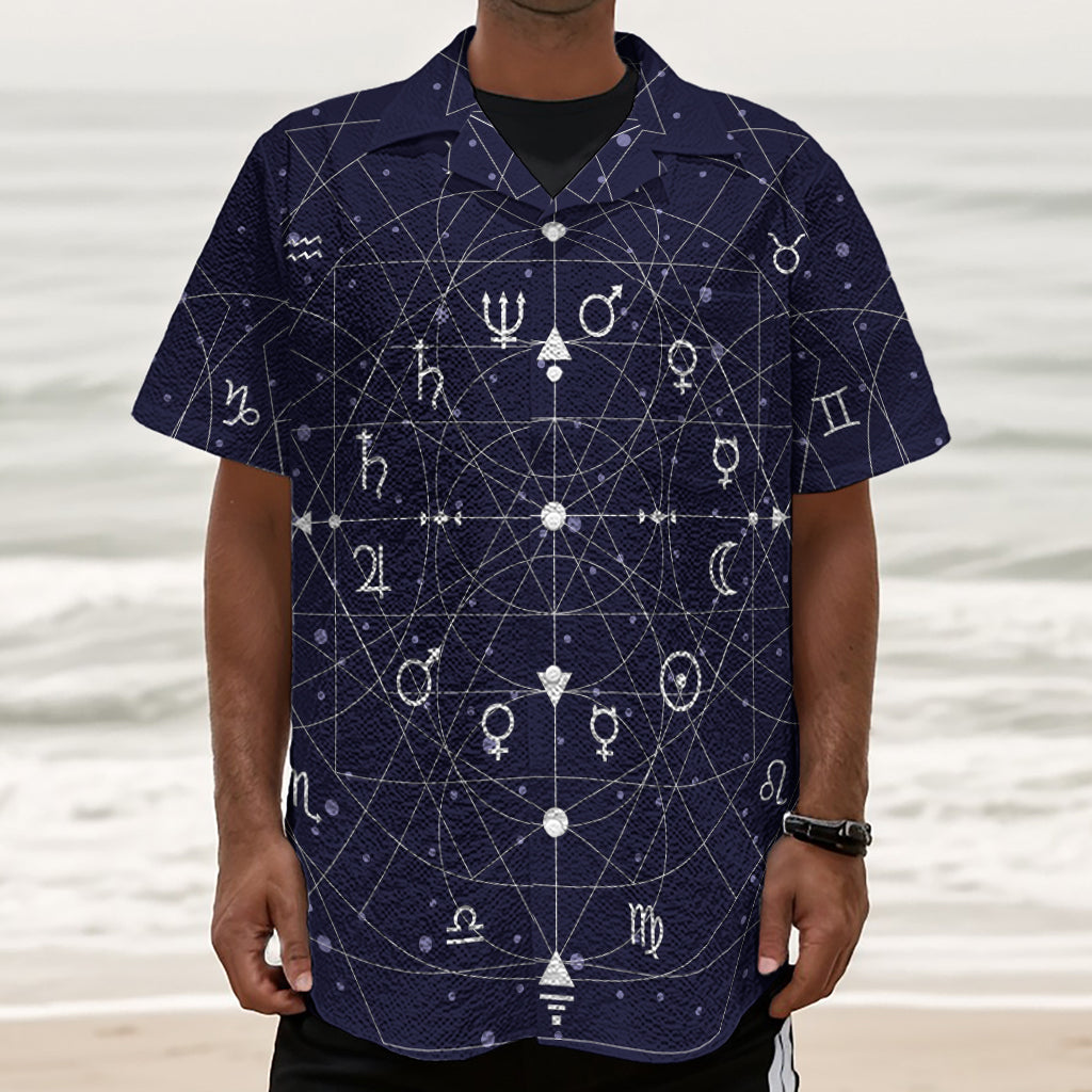 Geometric Moon Phase Print Textured Short Sleeve Shirt