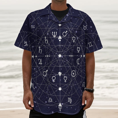 Geometric Moon Phase Print Textured Short Sleeve Shirt