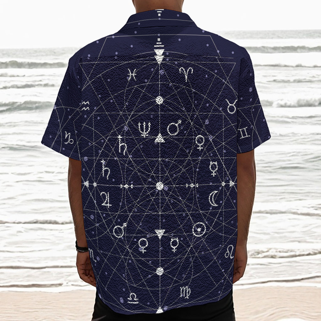 Geometric Moon Phase Print Textured Short Sleeve Shirt