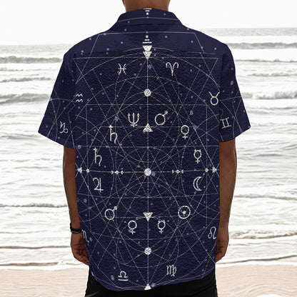 Geometric Moon Phase Print Textured Short Sleeve Shirt