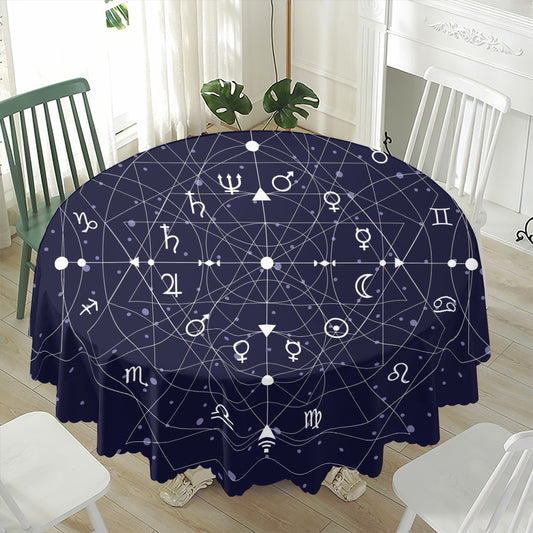 Geometric Moon Phase Print Waterproof Round Tablecloth