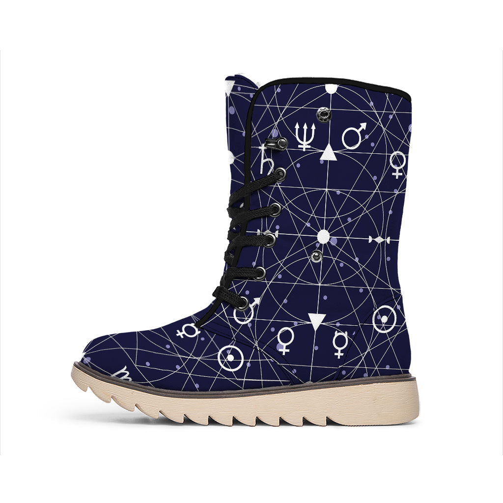 Geometric Moon Phase Print Winter Boots