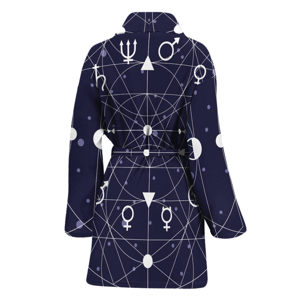 Geometric Moon Phase Print Women's Bathrobe