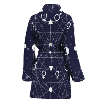 Geometric Moon Phase Print Women's Bathrobe