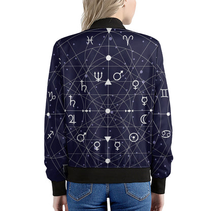 Geometric Moon Phase Print Women's Bomber Jacket