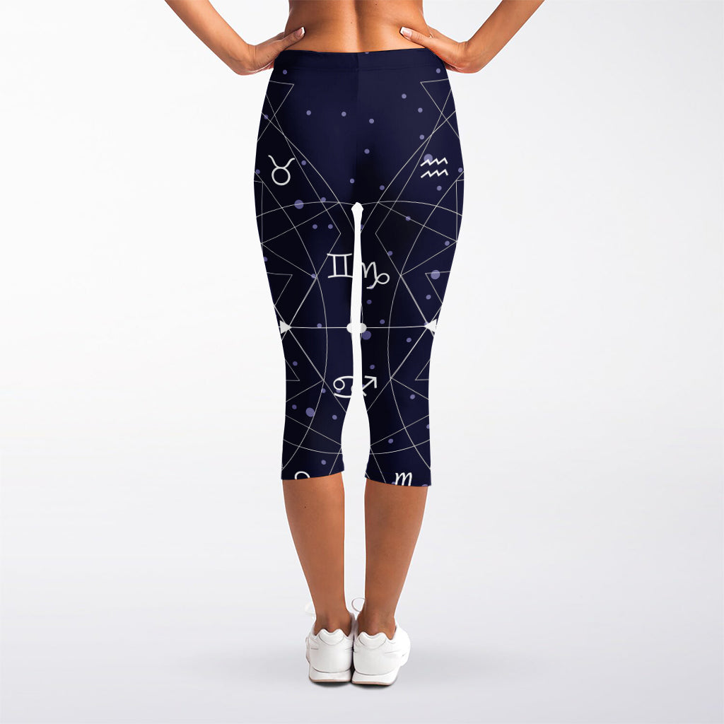 Geometric Moon Phase Print Women's Capri Leggings