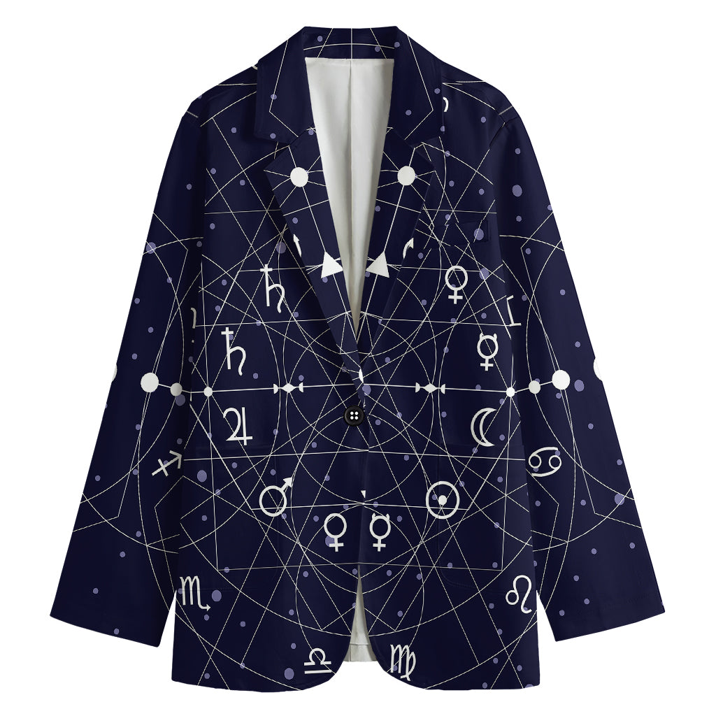 Geometric Moon Phase Print Women's Cotton Blazer