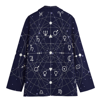 Geometric Moon Phase Print Women's Cotton Blazer