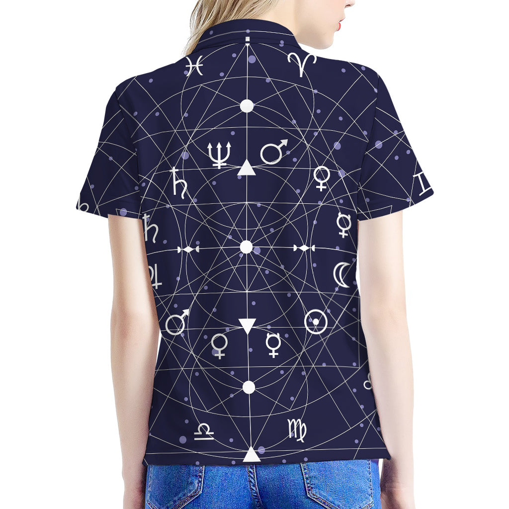 Geometric Moon Phase Print Women's Polo Shirt