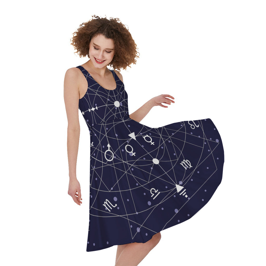 Geometric Moon Phase Print Women's Sleeveless Dress