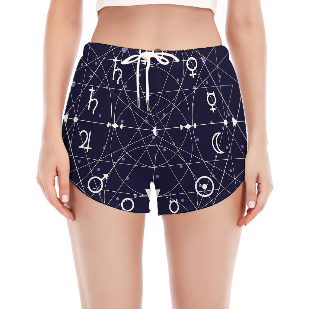 Geometric Moon Phase Print Women's Split Running Shorts