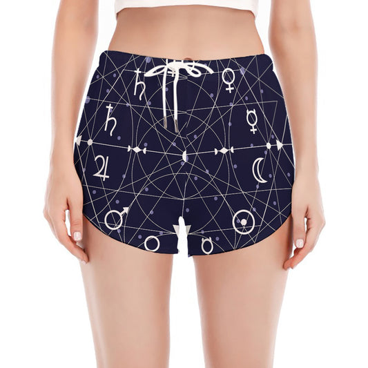 Geometric Moon Phase Print Women's Split Running Shorts