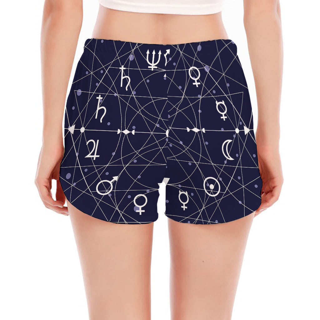 Geometric Moon Phase Print Women's Split Running Shorts