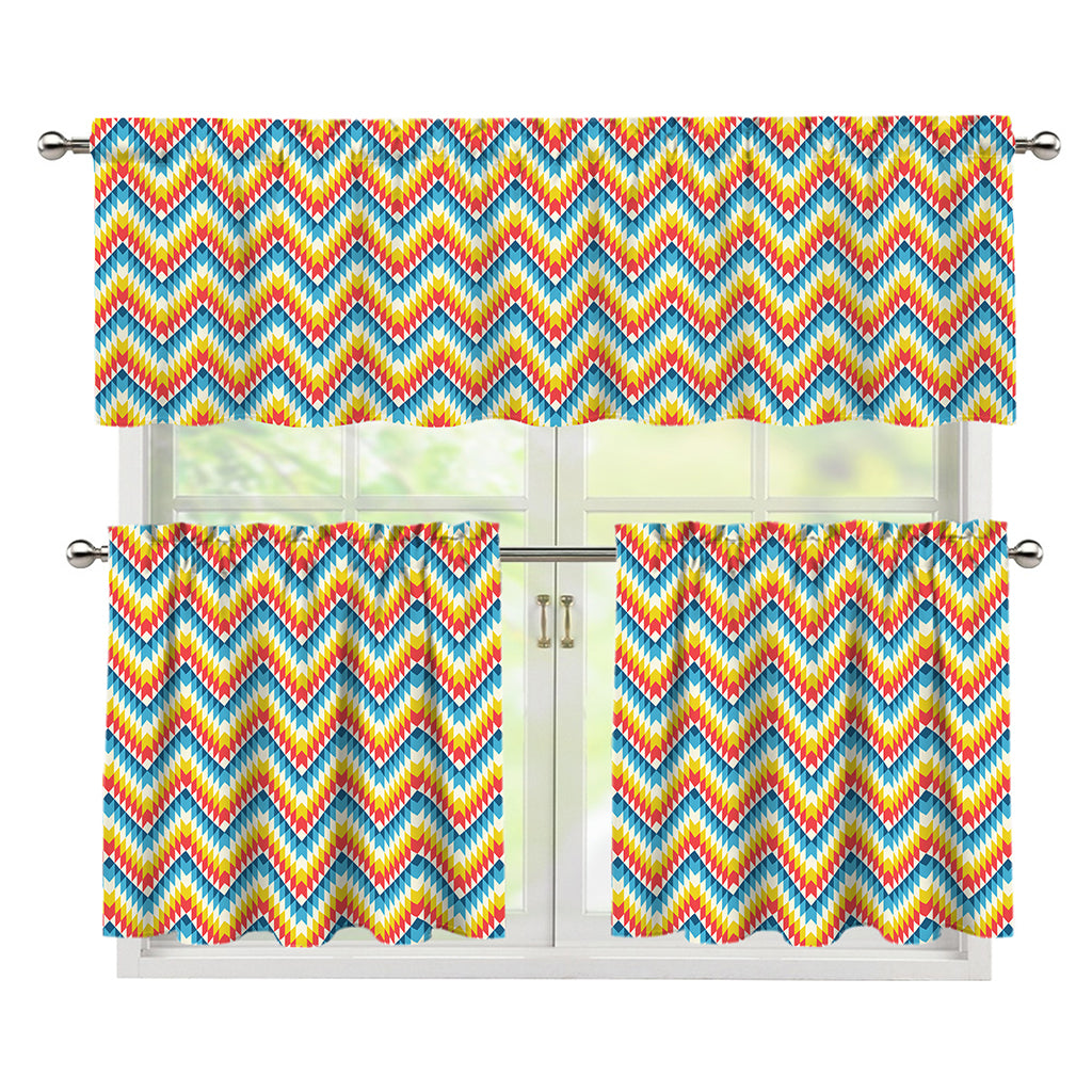 Geometric Native American Pattern Print 3 Piece Kitchen Curtains