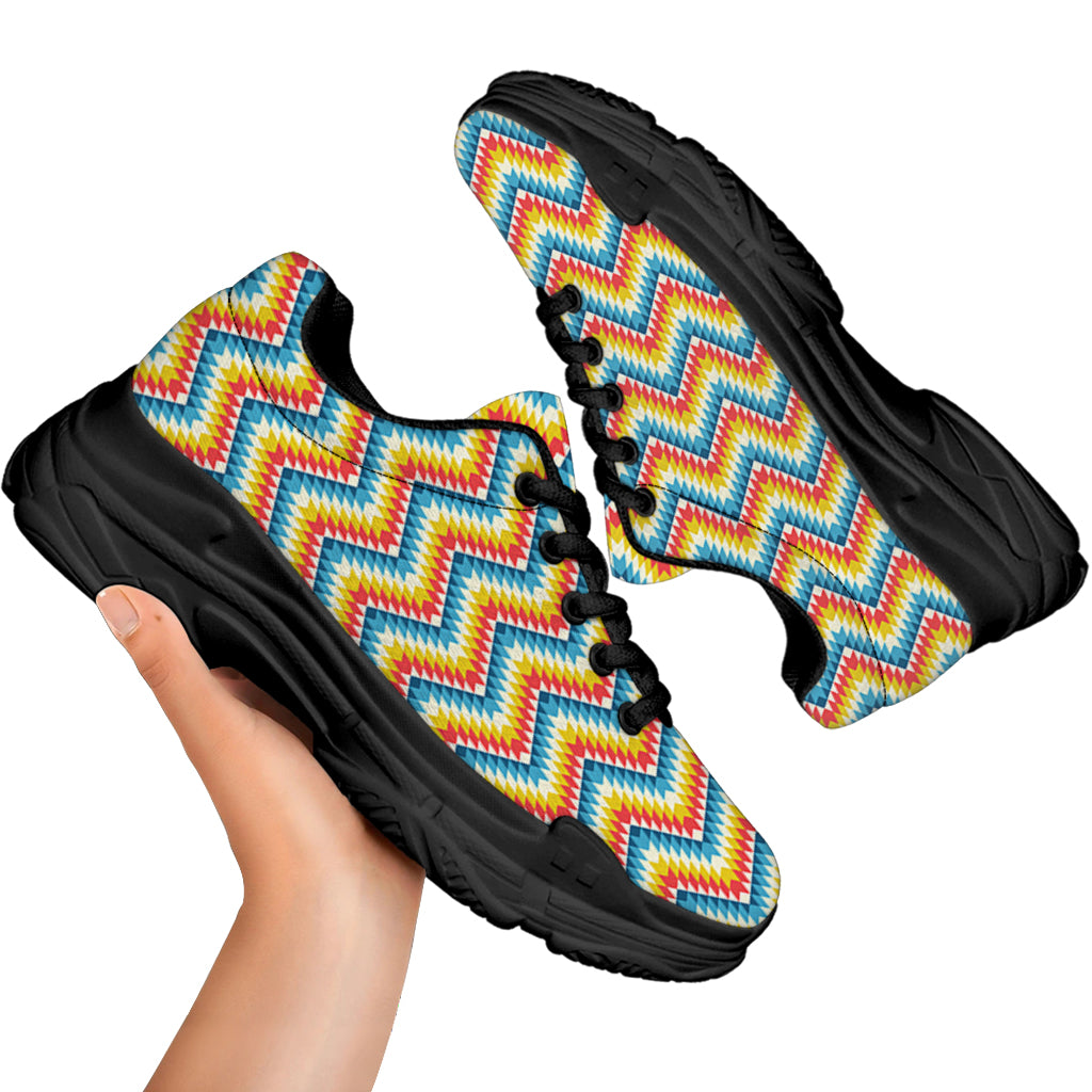 Geometric Native American Pattern Print Black Chunky Shoes