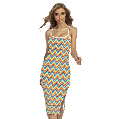 Geometric Native American Pattern Print Cross Back Cami Dress