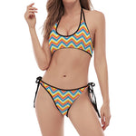 Geometric Native American Pattern Print Halter Scoop Tie Side Bikini