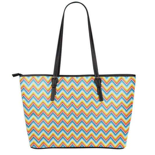 Geometric Native American Pattern Print Leather Tote Bag