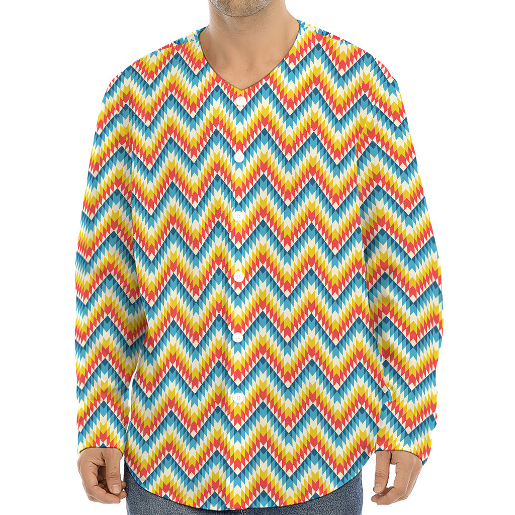 Geometric Native American Pattern Print Long Sleeve Baseball Jersey